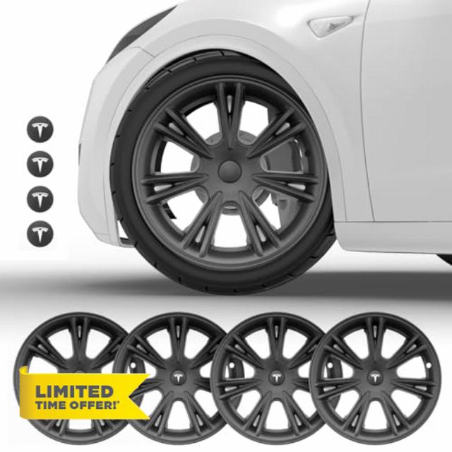 Tesla Model Y Wheel Covers 19 Inch Matte Black Hubcaps Set of 4 Replacement Hub Caps Accessories for 2020-2023 Tesla Model Y Decoration and Protection