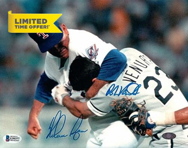 Nolan Ryan Robin Ventura Signed Autograph 8X10 Photo Brawl Rangers White Sox BAS