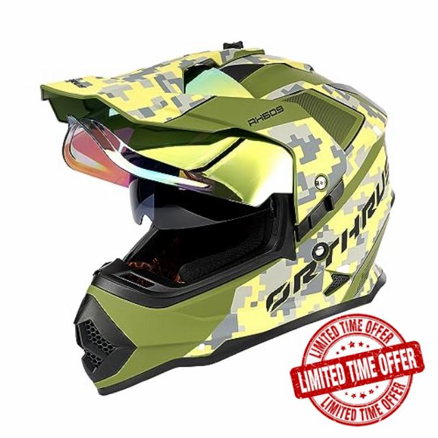 Orthrus DOT Certified Dual Sport Multicam Adventure Motorcycle Helmet UV Protected Visor for Snowmobile ATV Dirt Bike Off Road (Halo