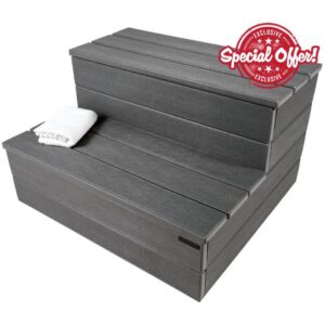 DENKOE Hot Tub Steps - Wood Looking Plastic Steps - 100% Waterproof Spa Steps - Gray Non Slip