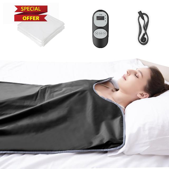 Mooawa Infrared Sauna Blanket for Detoxification Portable Far Infrared Sauna Blanket Heating for Exercise Recovery Sauna Blanket with 77–176 °F Temp Range Sauna Blanket for Home Therapy Black