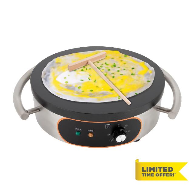 Commercial Crepe Maker Thin Pancake Griddle Single Pan Mini Pancakes Machine Electric Frying With Spatula Non-Stick Hotplate Adjustable Temperature For Catering Industry Bakeries Cafes (16In)