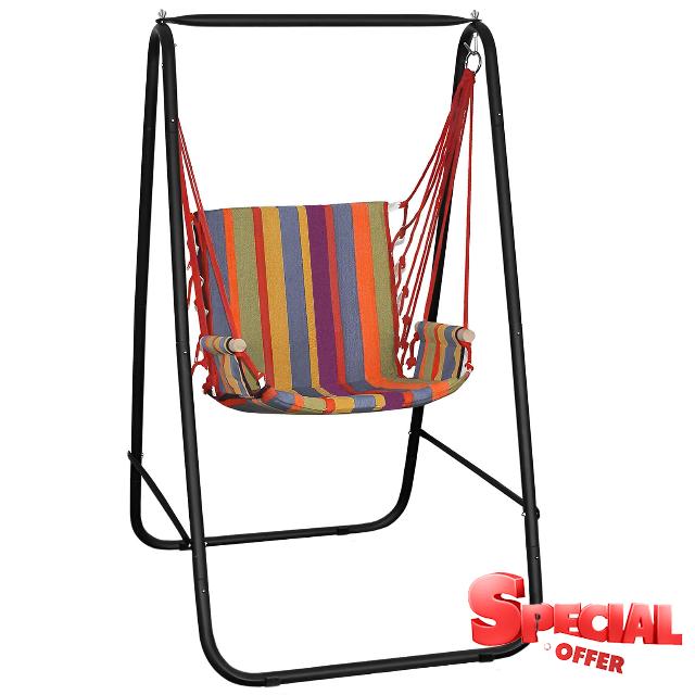 HOSL Hammock Chair with Stand Included Heavy-Duty Swing Chair Hanging Chair with Stand for Indoor & Outdoor