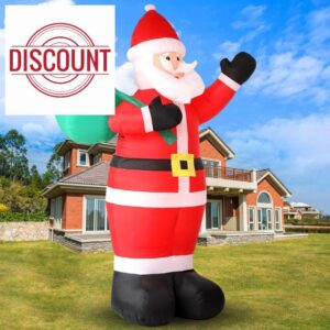 12FT Giant Christmas Inflatables Outdoor Decorations - LED Lighted Blow Up Santa Claus with Gift for Yard