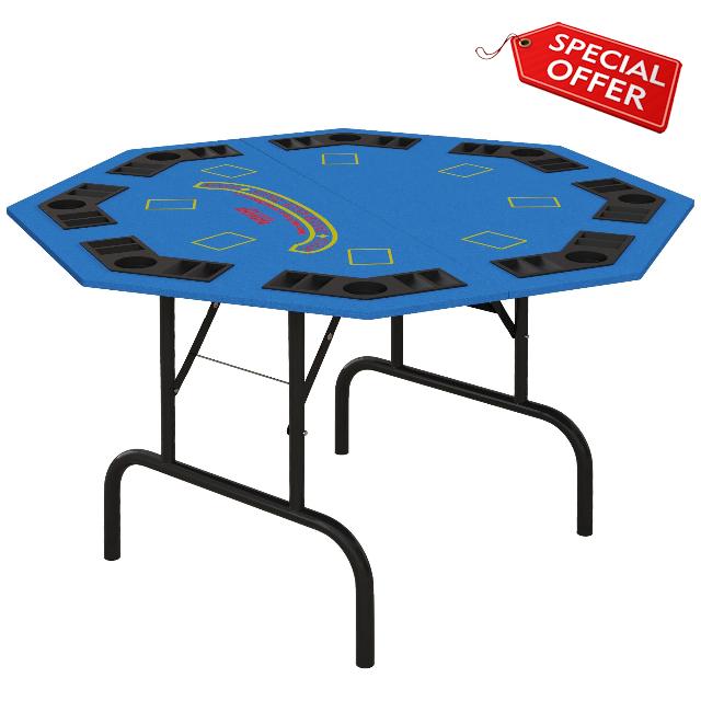 Soozier Poker Table Foldable 47" Octagon Blackjack Casino Texas Holdem Poker Game Table for 8 Players with Chips Tray & Cup Holders
