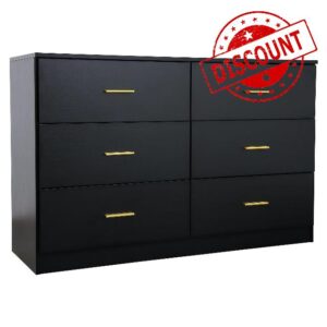 SPACE SENSE Modern Black 6 Drawer Dresser for Bedroom