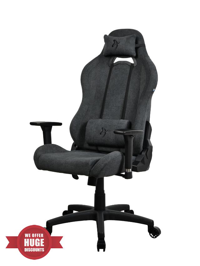 Arozzi Torretta Soft Fabric Material is Soft Pleasant and Durable with an Ergonomic Design with a 3D Armrest 2 Adjustable Height Supportive Pillows and Adjustable Height- Dark Grey