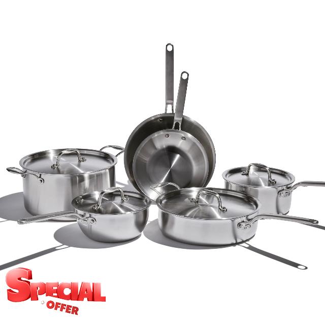 Eater x Heritage Steel 10 Piece Cookware Set | Made in USA | 5 Ply Fully Clad Stainless Steel Cookware Set | Stay Cool Handle | Induction Cookware Set | Non Toxic Cookware Set | Cook like an Eater
