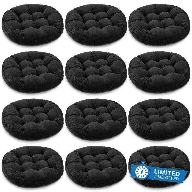 Jerify 12 Pcs 22 x 22 Inch Floor Pillow Large Floor Cushions Seating Meditation Pillow Hanging Chair Cushion Tufted Corduroy Round Cushions for Outdoor Furniture Kids Adults Living Room (Black)