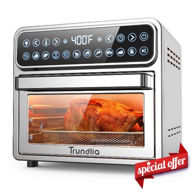 Trundlia Air Fryer Oven 13Qt Stainless Steel - 11-in-1 Convection Toaster Oven Countertop with Recipe & 6 Accessories