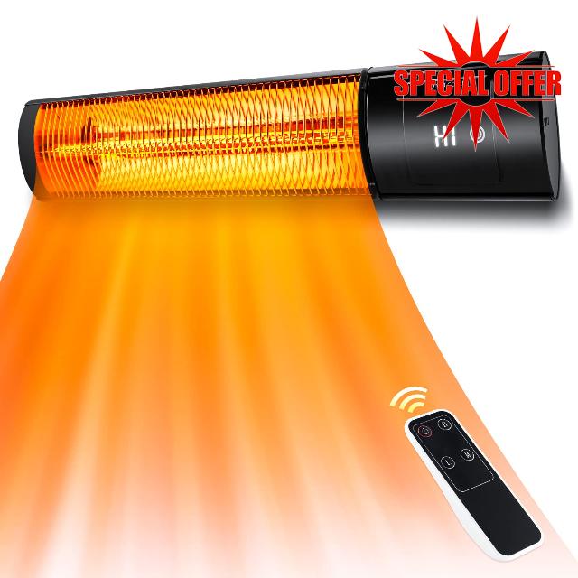 Wall-Mounted Patio Heater Electric Infrared Heater 1500W Indoor Outdoor Electric Heater for Garage Backyard with Remote Control