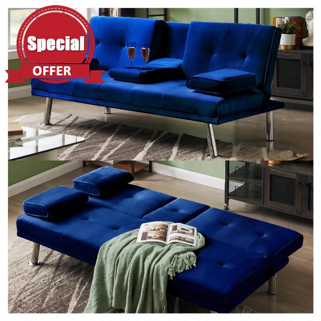 UFINEGO Couch Futon Sofa Bed with 2 Cup Holders