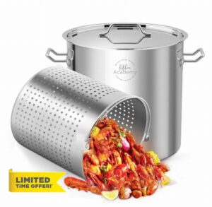Kitchen Academy 52 Quart Stainless Steel Stock Pot with Strainer Basket