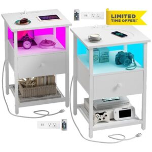 HDDDZSW LED Nightstands Set of 2 with Charging Station