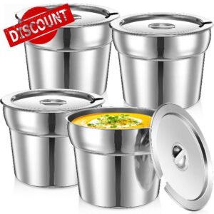 Zhehao 4 Pieces Inset Pan Stainless Steel Soup Pan Bain Marie Pot Round Soup Warmer with Lid for Kitchen Hotel Catering Restaurant Buffet Parties Banquets (11 qt)