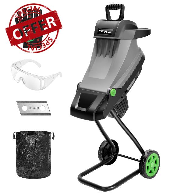 VIVOSUN 15-AMP Electric Wood Chipper and Shredder with Wheels and Safety Locking Knob