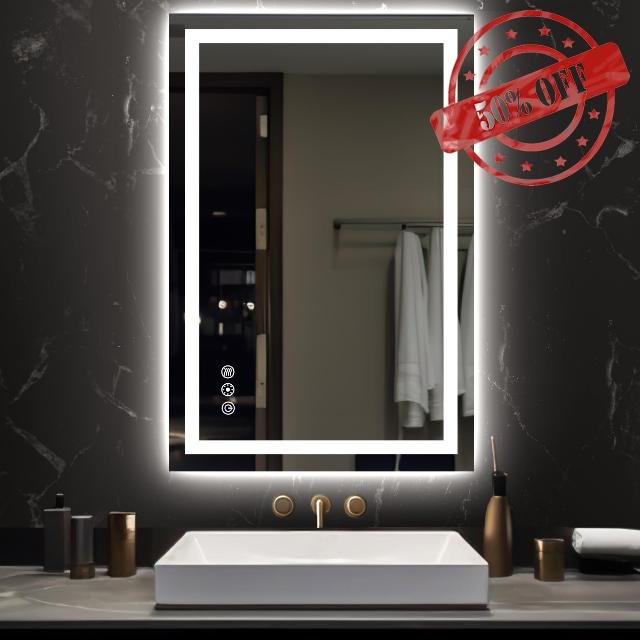 FURNIFIXTURE 24x36 Inch LED Bathroom Mirror - Lighted Vanity Mirror for Wall with Front and Backlit