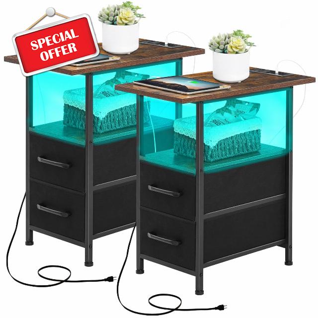 End Table Set of 2 with Charging Station