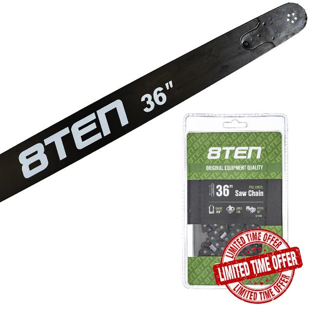 8TEN 36" Chainsaw Guide Bar & Chain .058 3/8 115DL for Jonsered 2165 630 625 2171 CS 2165 GB Silver Streak