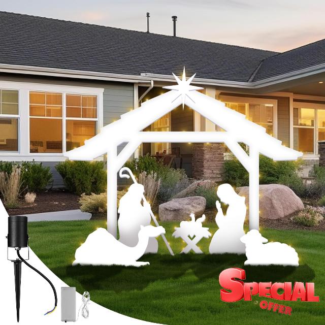 Zonon 5.4 ft Outdoor Nativity Scene for Yard with LED Lights and Spotlights Weatherproof Nativity Sets Nativity with Sheep Camel for Christmas Family Lawns Outdoor Decor