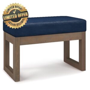 SIMPLIHOME Milltown 26 inch Wide Contemporary Rectangle Footstool Ottoman Bench in Distressed Dark Blue Faux Leather