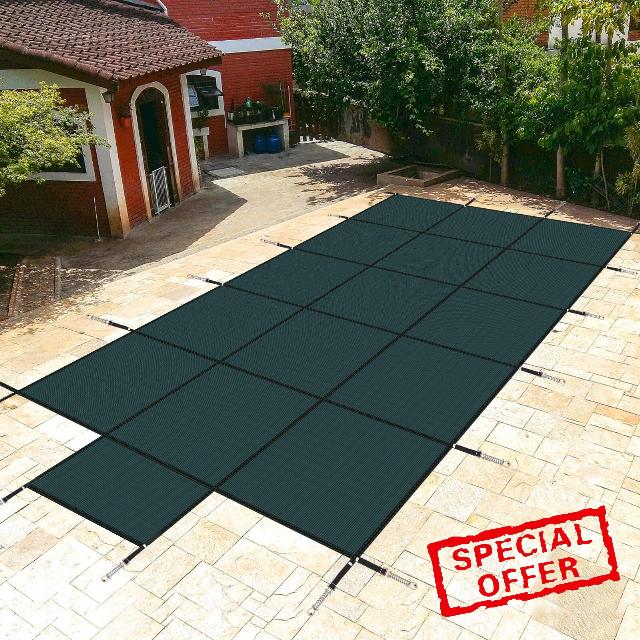 CIDNN Inground Pool Cover Safety: 18x36ft 4x8ft Step Winter Swimming Leaf Pool - Includes Safety Net and Installation Tools