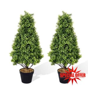 LAIMENNI 2.5ft Topiary Trees Artificial Plants Outdoor 2 Pack Faux Plants Outdoor Artificial Trees for Outdoors Fake Bushes and Shrubs for Front Porch Patio Decor（NO LED