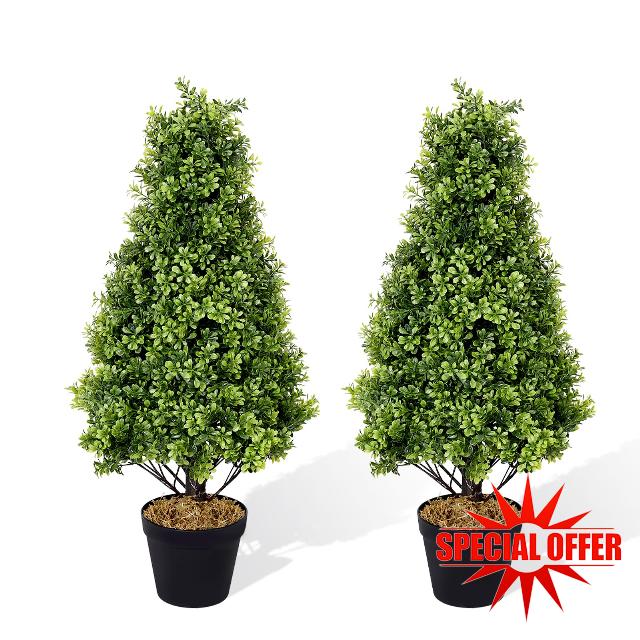 LAIMENNI 2.5ft Topiary Trees Artificial Plants Outdoor 2 Pack Faux Plants Outdoor Artificial Trees for Outdoors Fake Bushes and Shrubs for Front Porch Patio Decor(NO LED