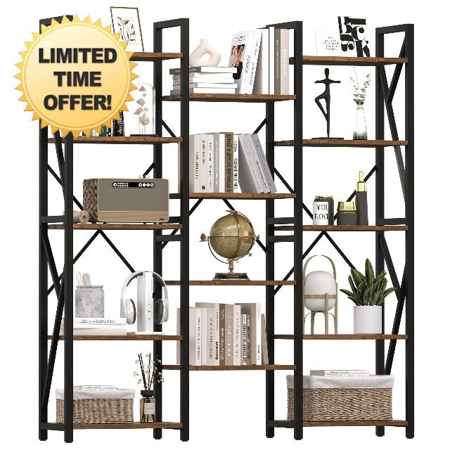 GAOMON Triple Wide 5 Tier Book Shelf