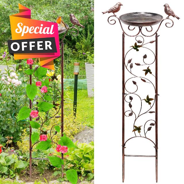 Giyiprpi Bird Bath Bowl with Garden Trellis Outdoor