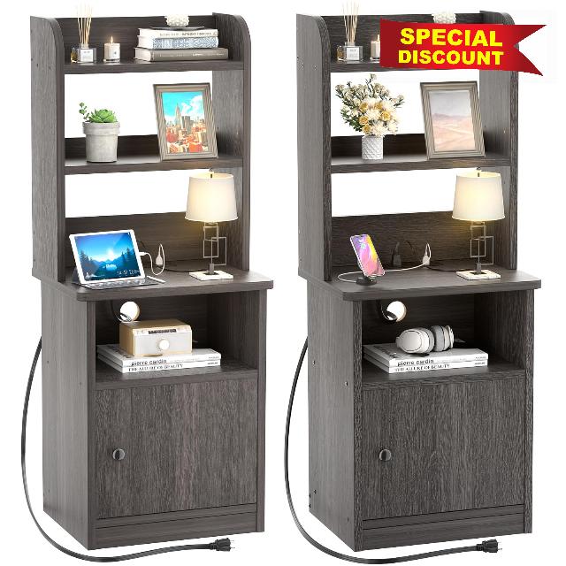 47" Tall Nightstands Set of 2 with Charging Station and USB Port