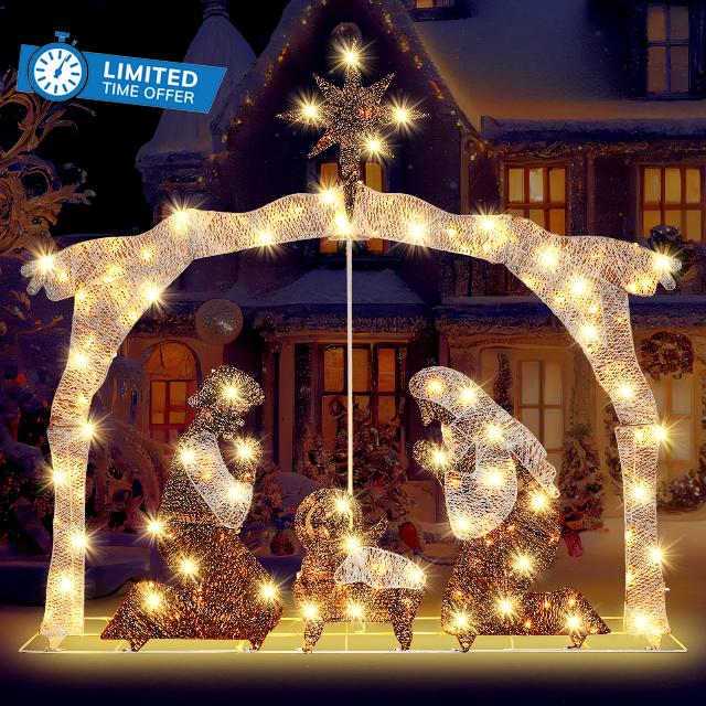 Geelin 5.3 ft Lighted Nativity Sets for Christmas Outdoor