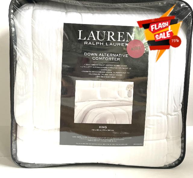 Lauren Collection Luxury Master Bedroom Essentials Down Alternative Comforter-All Season Reversible White Lightweight Lite Loft Comforter (King)