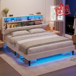 HAUOMS LED Full Bed Frame with Type-C & USB Charging Station