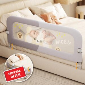 Abdtech Bed Guard Rail for Toddlers - 60 inches Lift Foldable Toddler Bed Rails for Kids - Safety Baby Bed Rail Guard with Reinforced - Great Fit for Kids Twin Double