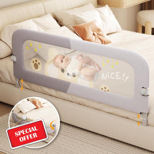 Abdtech Bed Guard Rail for Toddlers - 60 inches Lift Foldable Toddler Bed Rails for Kids - Safety Baby Bed Rail Guard with Reinforced - Great Fit for Kids Twin Double