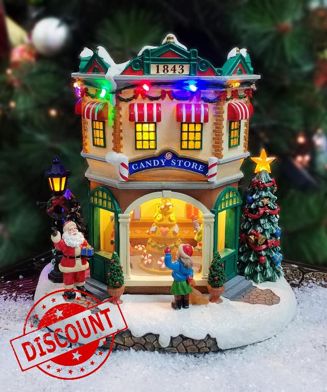 MOMENTS IN TIME 10.3”H Polyresin Christmas Village LED & Musical Candy Store