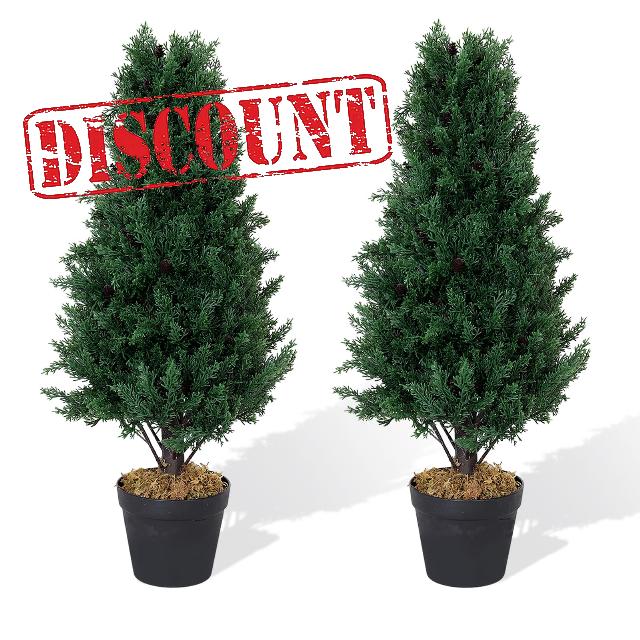 Binnny Flower 2.5ft Topiary Trees Artificial Outdoor 2 Pack 30 Inch Faux Cedar Tower Plants with Pine Cones Set of 2 Fake Bushes and Shrubs for Front Door Porch Outside