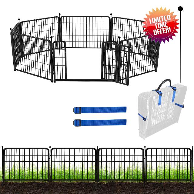 ADAVIN Garden Fence with Gate 24in(H)×20 Ft(L) 8 Panels