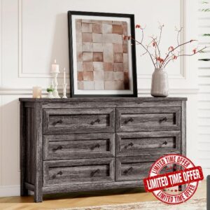 LUXOAK Farmhouse 6 Drawers Dresser for Bedroom