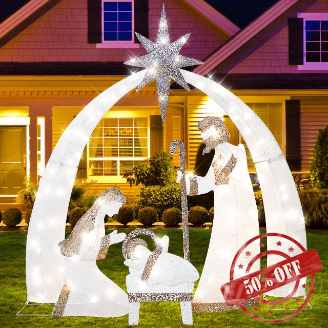 DORFELY 52”Nativity Scene Christmas Set Lighted up Decoration for Outdoor Yard Garden Display with 120 LED Warm White Lights