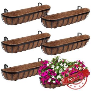 Anjetan 6PCS 30‘’ Window Deck Railing Planters Boxes with Coconut Liner