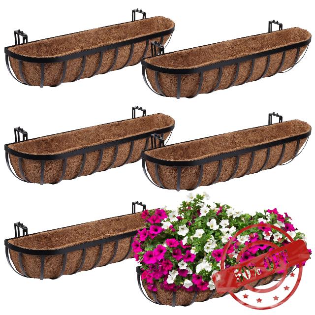 Anjetan 6PCS 30‘’ Window Deck Railing Planters Boxes with Coconut Liner