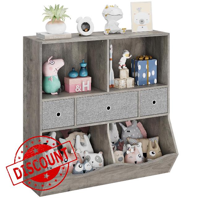 IDEALHOUSE Kids Bookshelf and Toy Storage Organizer with 3 Movable Drawers