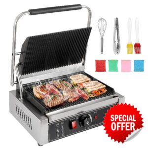 POWLAB 2200W Commercial Sandwich Press Grill - Large Stainless Steel Panini Maker with Non-Stick Surface