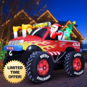 Funflatable 8.5 FT Santa in Monster Truck Christmas Inflatables Outdoor Decorations