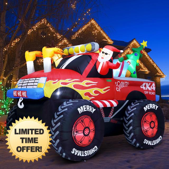 Funflatable 8.5 FT Santa in Monster Truck Christmas Inflatables Outdoor Decorations