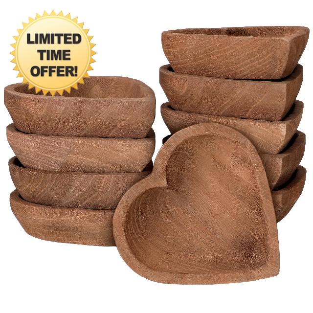 Tioncy 10 Pcs Wooden Dough Bowls Wood Heart Shaped Bowl Heart Dough Bowl Bulk Farmhouse Dough Bowl Candles Decoration for Home Dining Holding Candles Making Bread Dough Fruits Table Supplies