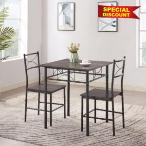 JOIN IRON 3-Piece Metal and Wood Indoor Modern Square Dining Table Furniture Set for Kitchen
