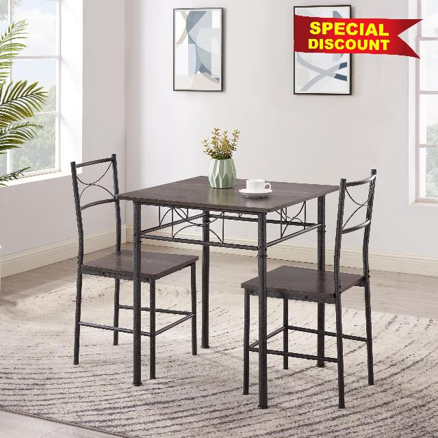 JOIN IRON 3-Piece Metal and Wood Indoor Modern Square Dining Table Furniture Set for Kitchen